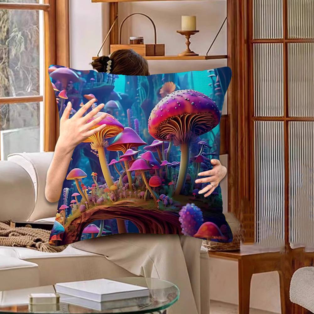 Colorful Mushroom Pillow Covers Cartoon Sofa Decorative Home Double-Sided Printing Short Plush Cute Cushion Cover