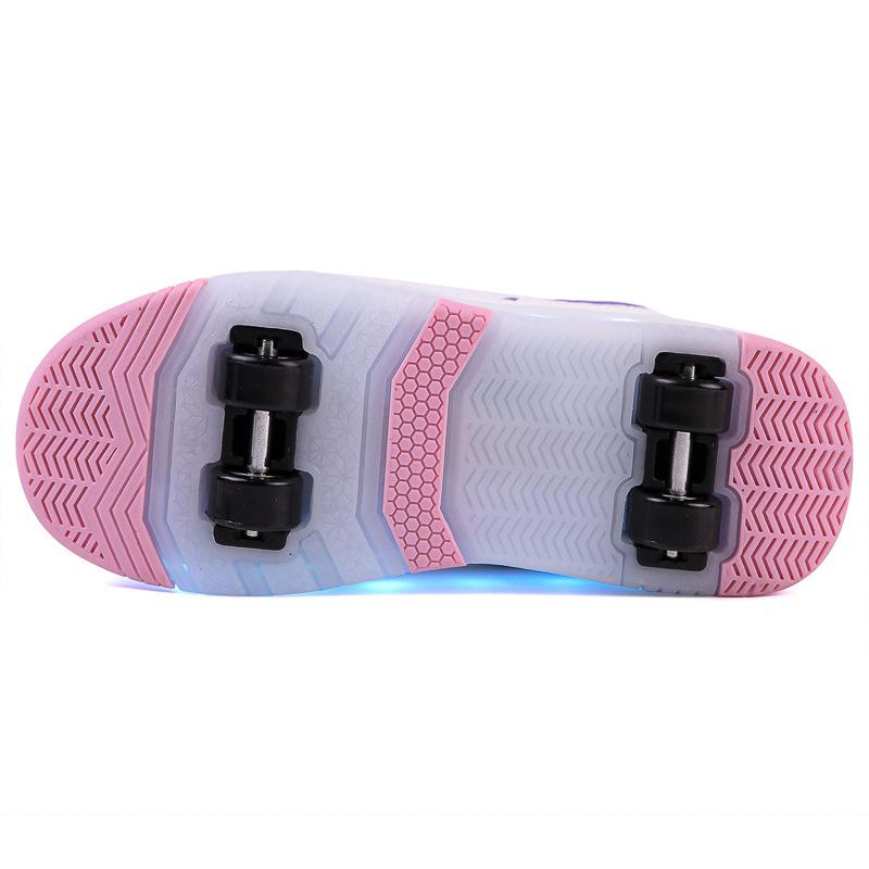Student Skating Shoes Rotating Button Four Wheel Skate Roller Shoes Roller Skating Removable Kids Glowing Sneakers