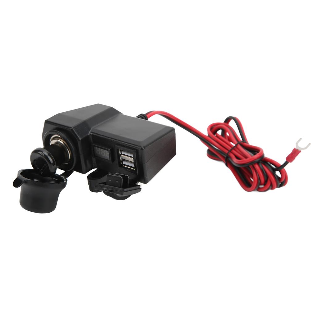 Motorcycle Phone Charger Multifunctional Dual USB Adapter 10?24V with Red Digital Display Voltmeter