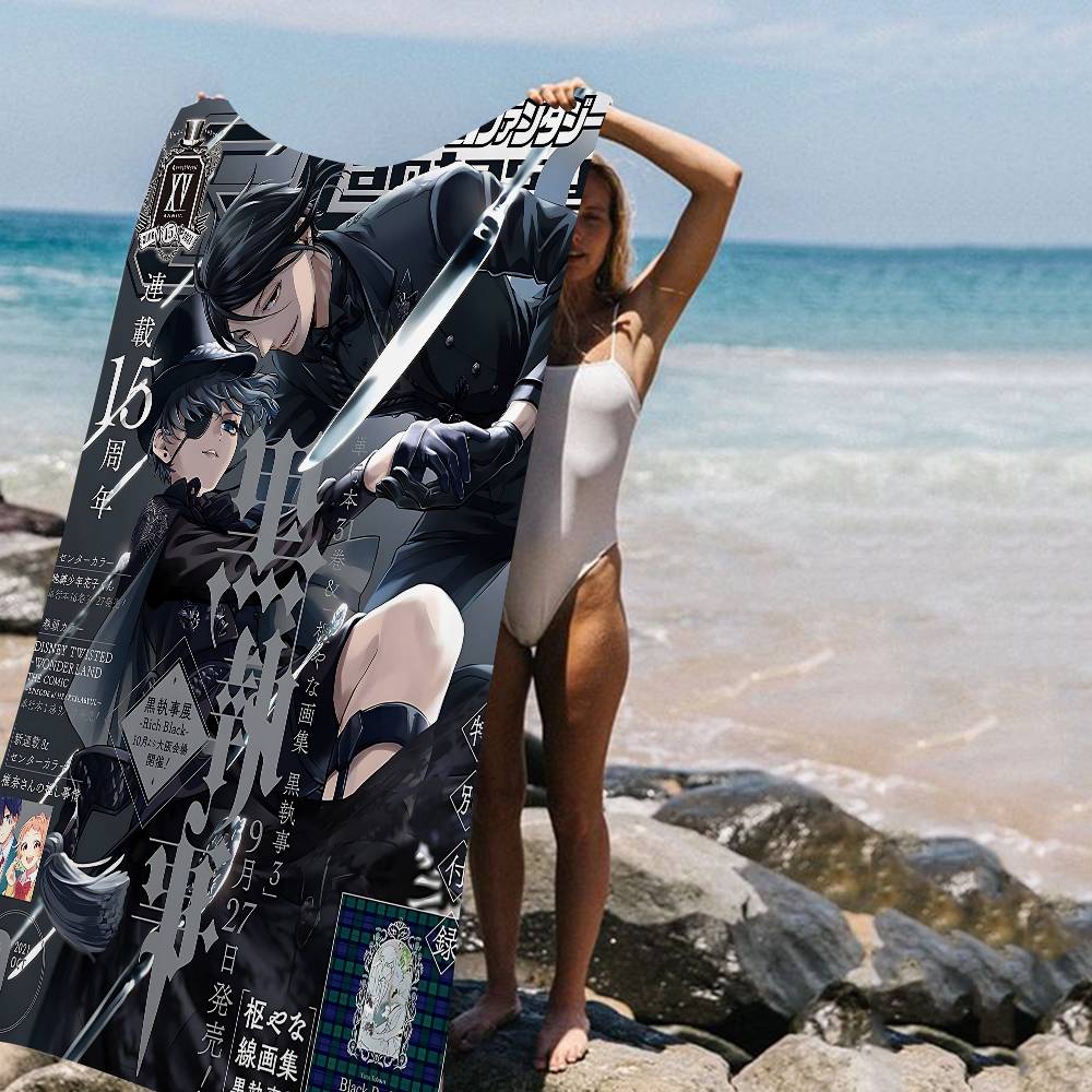 

Japanese Anime Black Butler Beach Towel Colorful Bath Towels For Girl Microfiber Quick Dry Sand Free Beach Yoga Spa Gym W40*H60(CM)