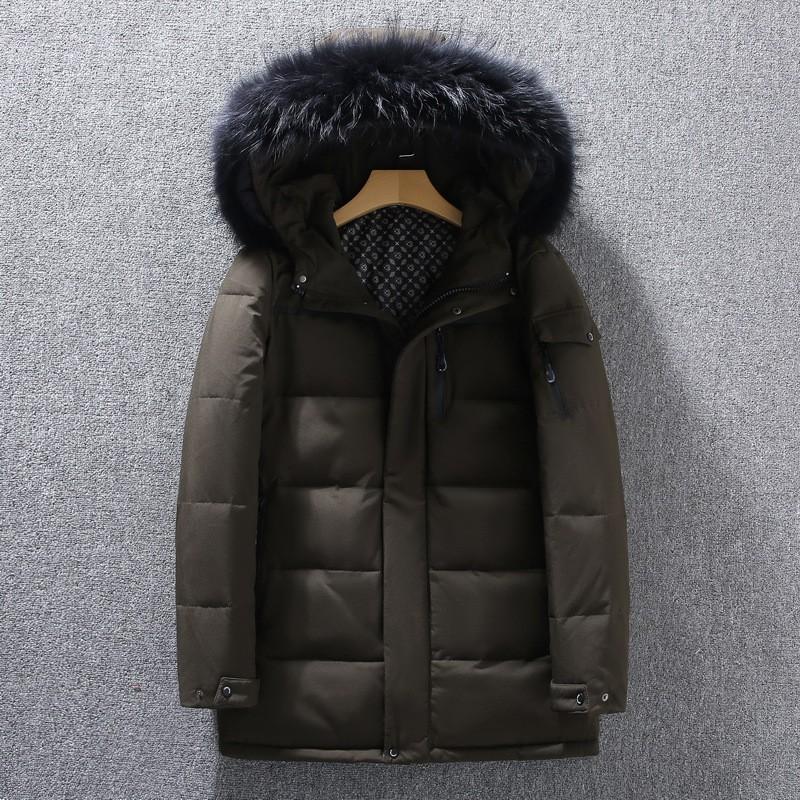 Mens Thickened Workwear Puffer Jacket With Hood Waterproof Multi-Pocket 86% White Duck Down Winter Outdoor Casual Coat