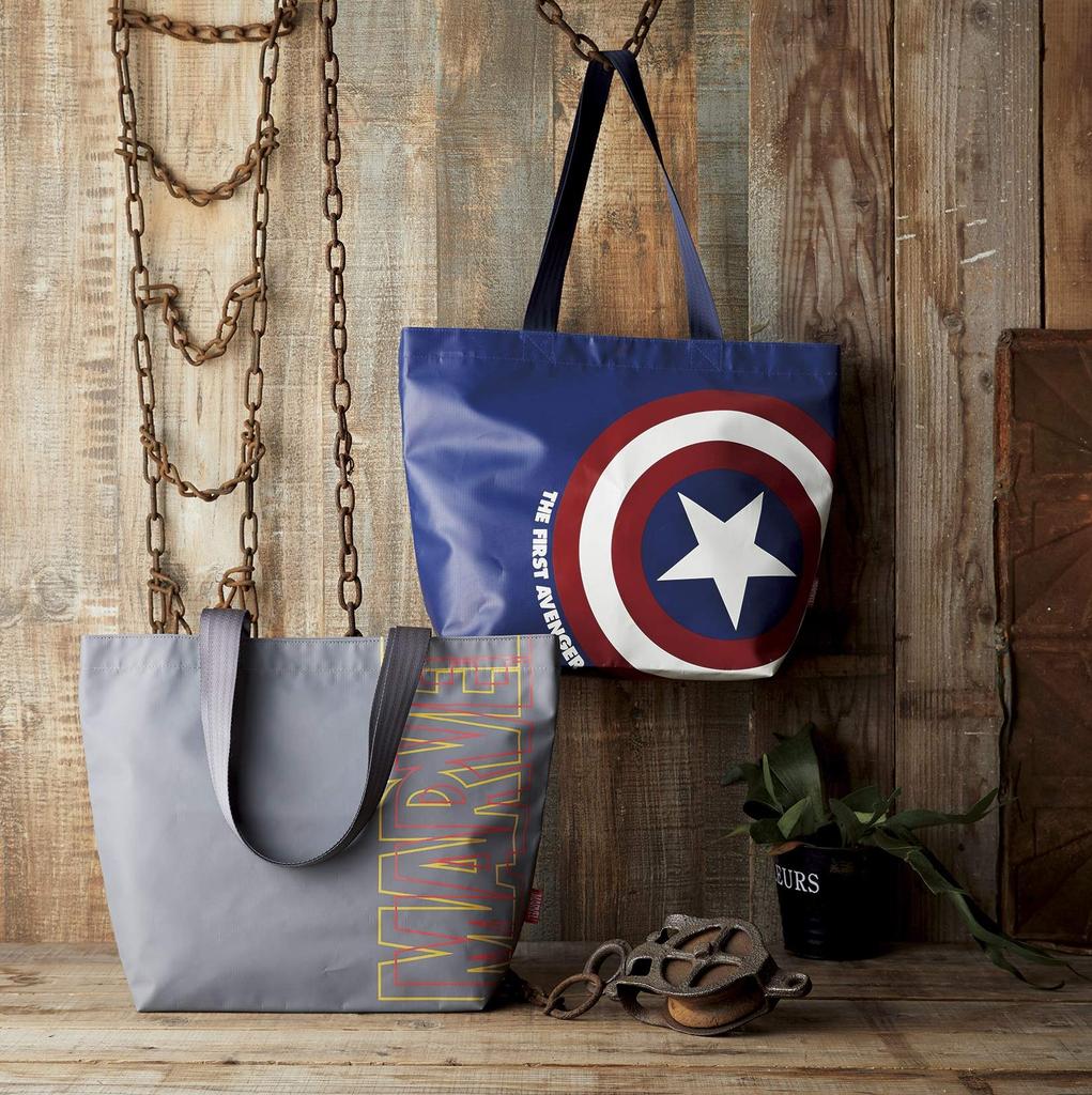 Marushin Tote Bag with Marvel H33 x W44 x D15cm 60cm Back Pocket H19 x Water Product 2505027500 Logo, (Handle / = W20cm), Silver, Code