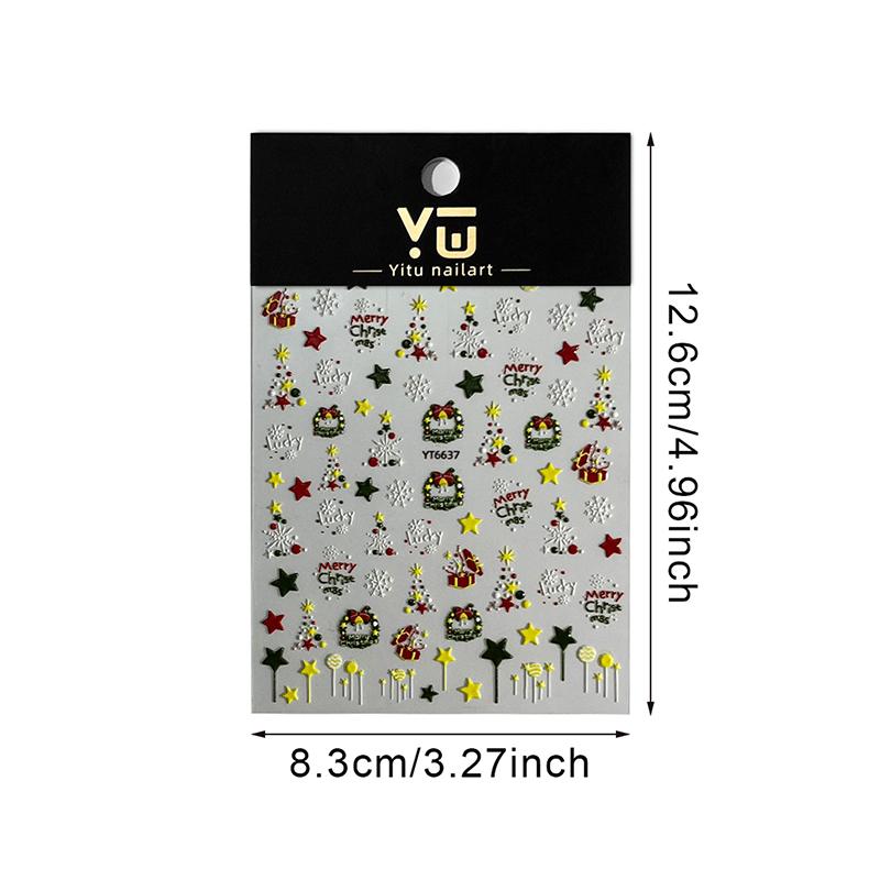 Christmas Tree Nail Stickers Embossed Self-Adhesive Nail Art Decals for Manicure Festive Charm Nail Ornaments for Party