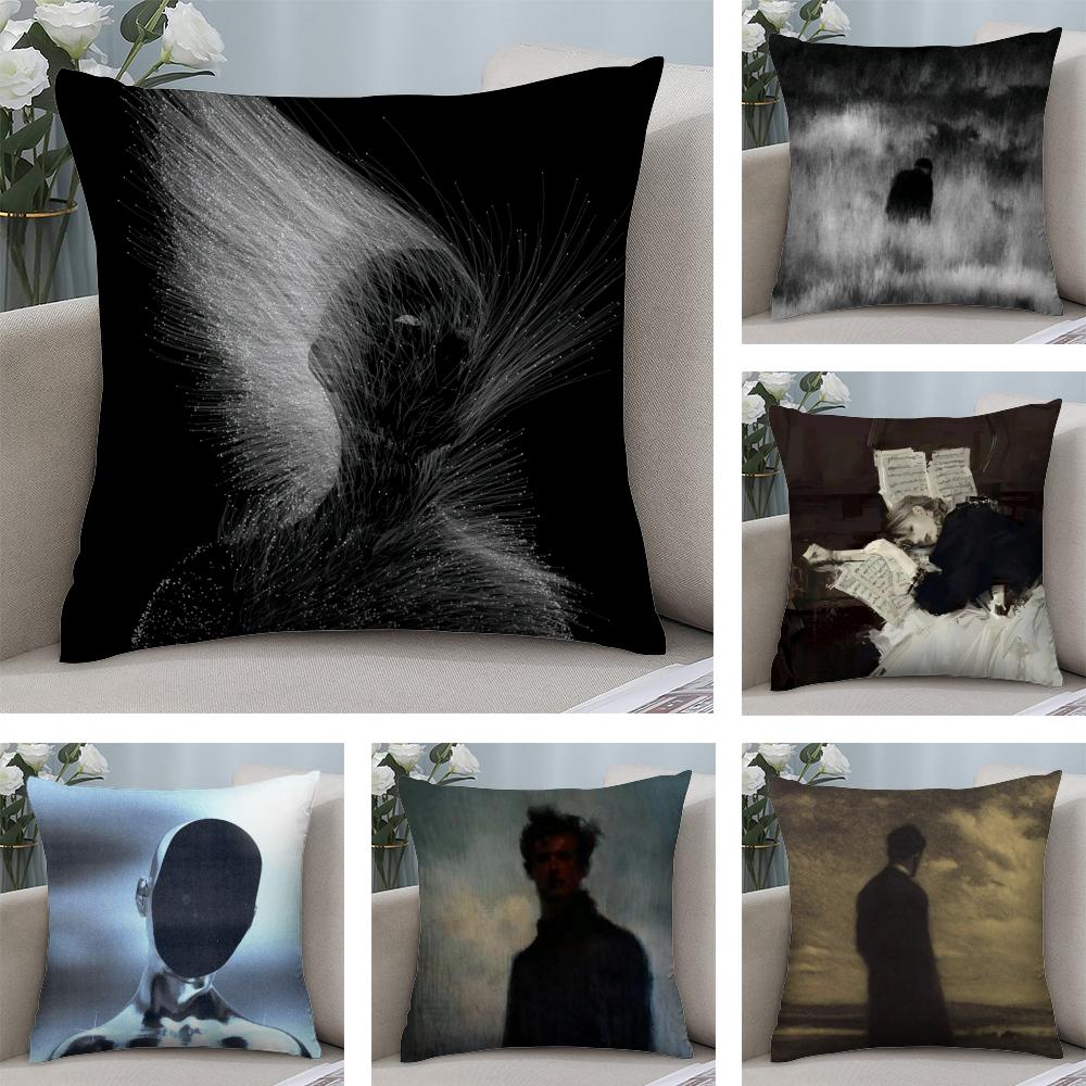 1PC Black White Art Design Cushion Cover Plush Fabric Soft DoubleSided Printed Sofa Warm Winter Home Child Gift Pillow Case