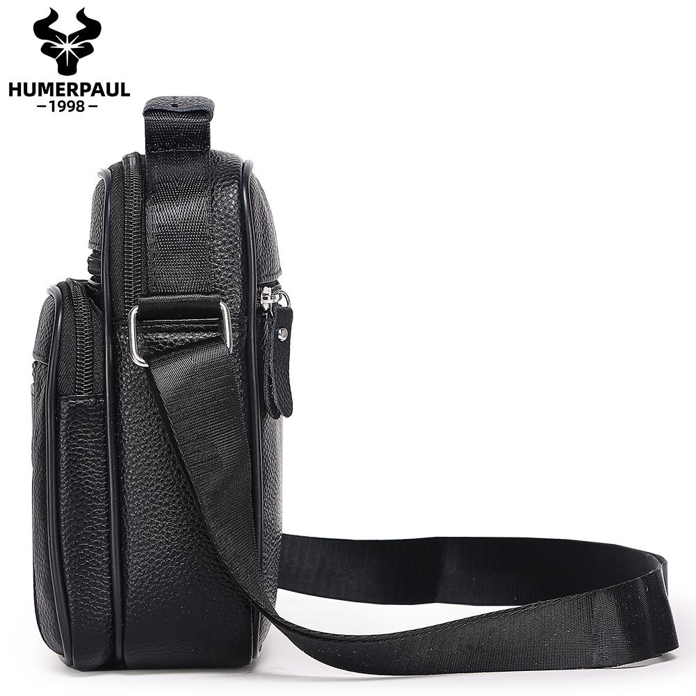 HUMERPAUL Men leather waist bag first layer cowhide multifunctional chest bag retro messenger bag shoulder bag