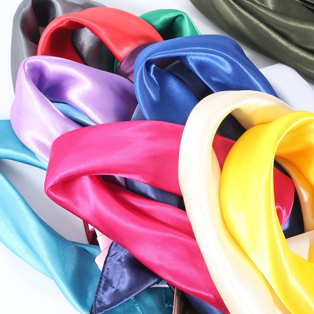 50*50cm Silk Scarf Women Small Soft Squares Decorative Head Scarf Multicolor Stripe Print Kerchief Neck Wrap Solid Colors