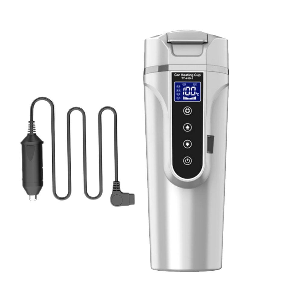 

450 мл автомобильный чайник электрический нагревательный стакан 12 В/24 В 304 нержавеющая сталь подогреватель воды бутылка ЖК-дисплей сохранение тепла кружка для кофе белый