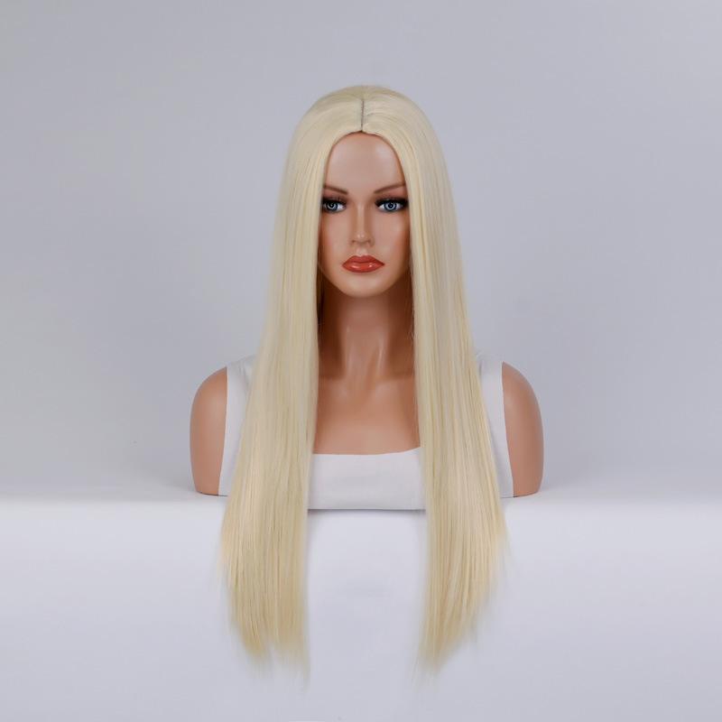 Long Straight Cosplay Wig with Middle Part Woman Anime Ombre Hallowmas Lolita Synthetic Wig Pink  Red Heat Resistant Hair