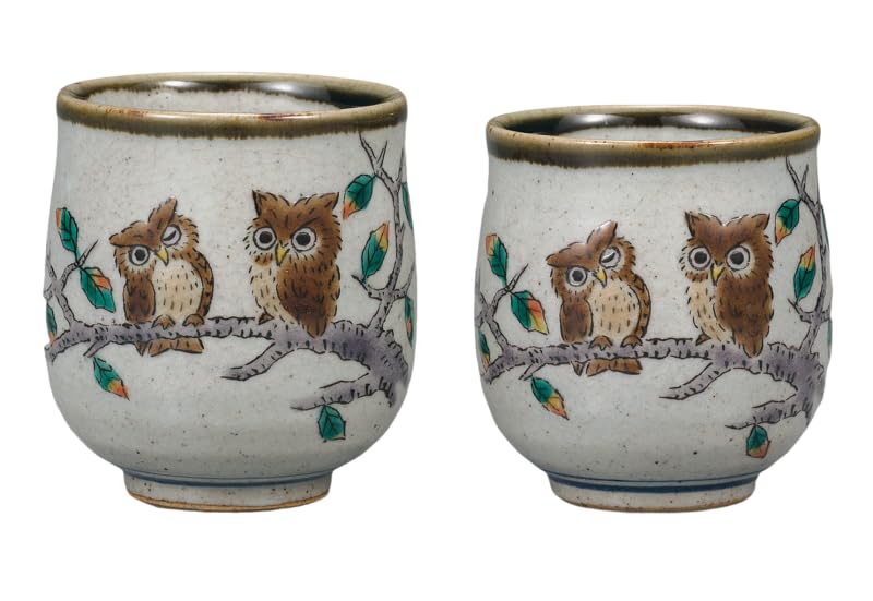 Kutani Ware Iwataya Set of Teacups, Owl AP7-0504