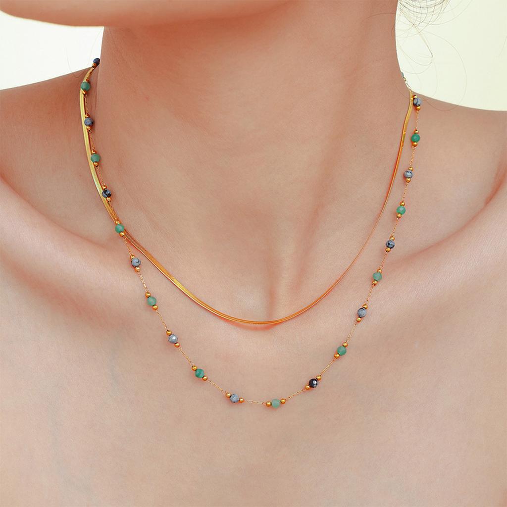 1Pc Handmade Natural Stone Chain Necklace Stackable Gold Color Chain Beaded Collarbone Necklace Jewelry Gifts for Women Girls