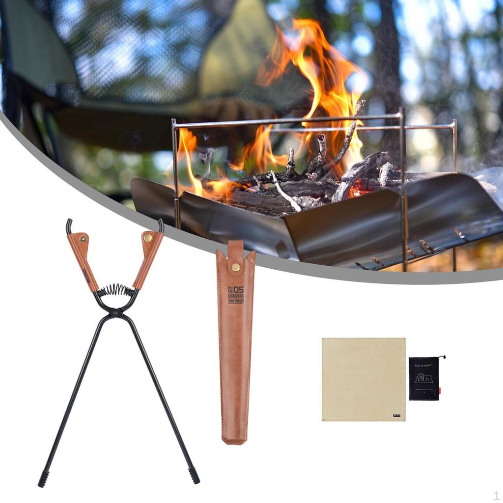 Fire Tongs Portable Carbon Steel Fireplace for Hiking Barbecue S