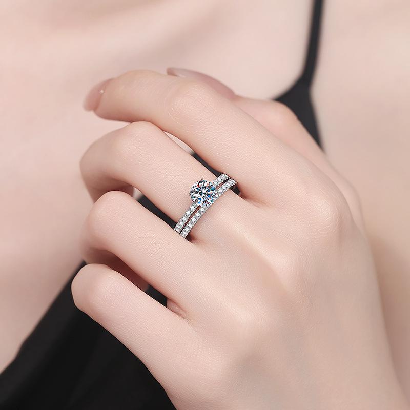 Eleganter S925 Sterling Silber Moissanit Ring - Leichter Luxus Japanischer Koreanischer Stil Stapelbarer Pavé Ring für Damen.
