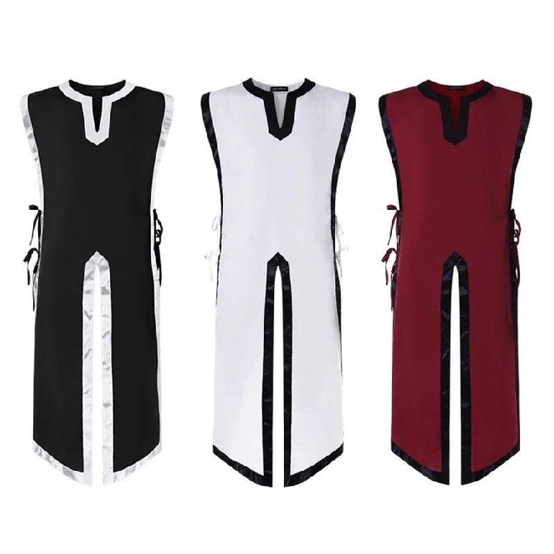 Medieval Sleeveless Knight Vest Halloween Renaissance Retro Male Knight Cosplay Performance Costume Knight Vest - Black Body, White Collar XL