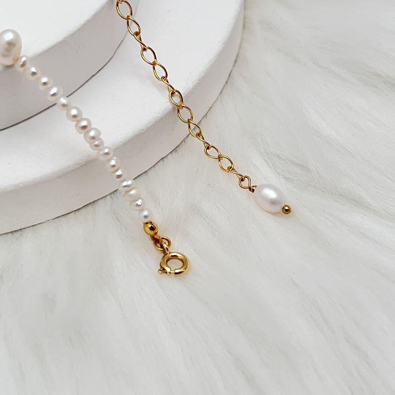 Natürliche Süßwasserperlen-Schlüsselbein-Halskette - barocke Reisperlen-Schicht-Süßwasserperlen-Halskette