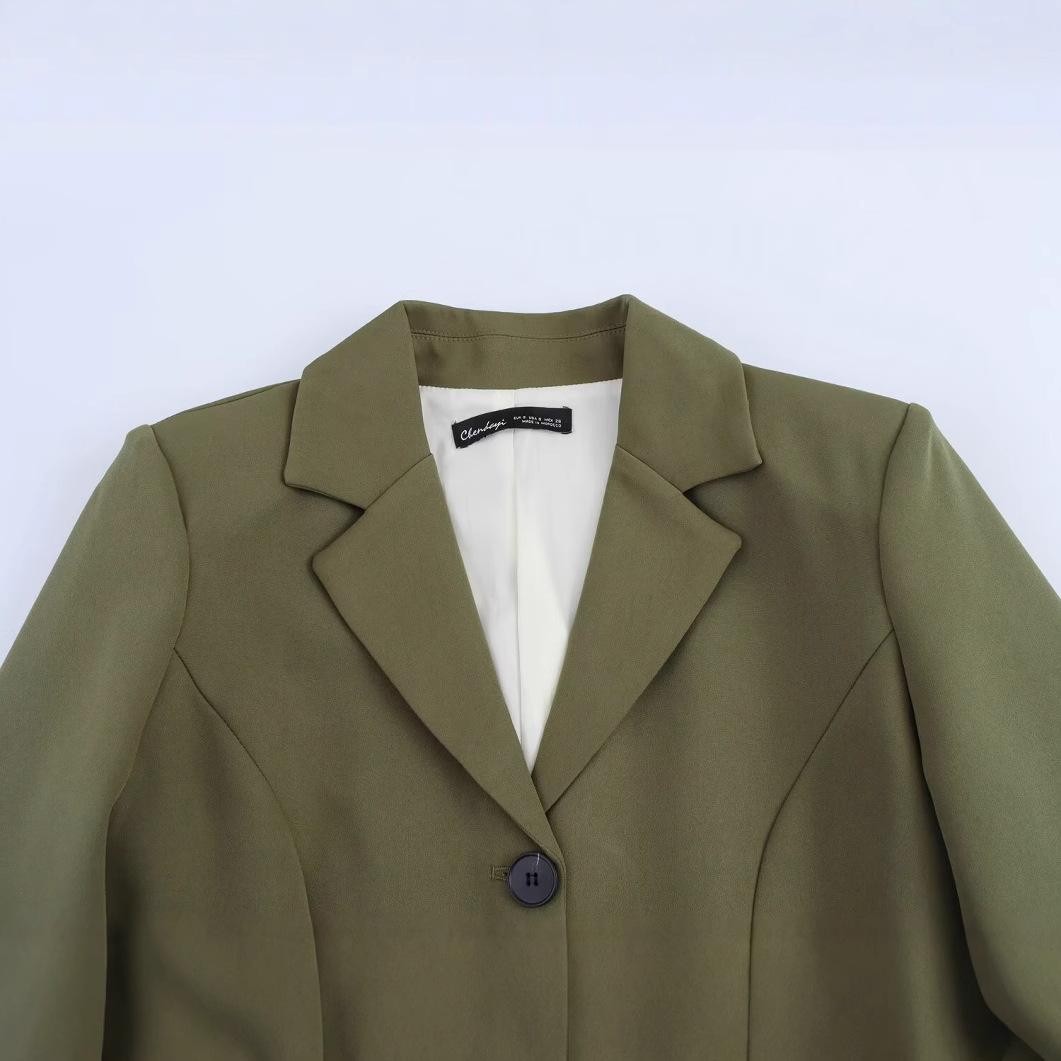 

Весенний новый темпераментный женский топ для делового стиля, модный, повседневный, универсальный, с блейзером с подплечниками XS армия зеленый