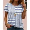 Fashion Women Retro Creative Striped Splicing Print T Shirt Funny Casual O-neck Short Sleeves T-shirt Summer Female Tee Shirt