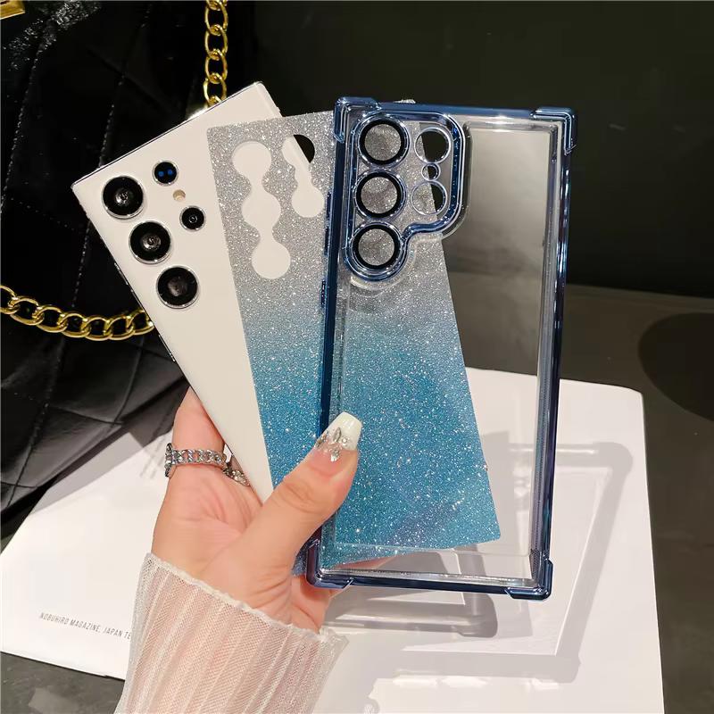 Gradient Glitter Plating Clear Phone Case For Samsung Galaxy A05 A05S A02 A03 A04 A04E A03 Core Shockproof Bumper Silicone Cover