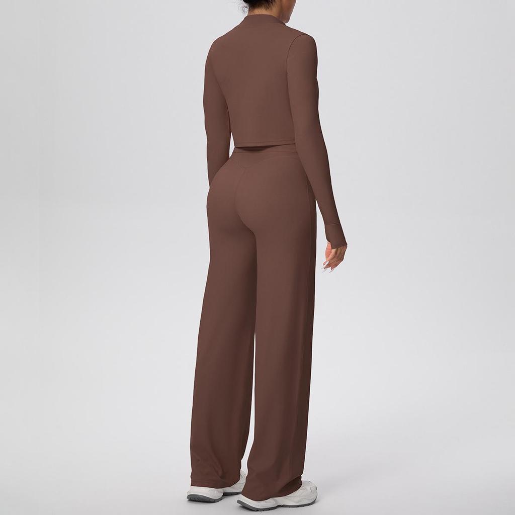 Women's High-Waisted Yoga Set: I-Beam Vest, Wide-Leg Pants, Skin-Friendly Sports Zipper Jacket