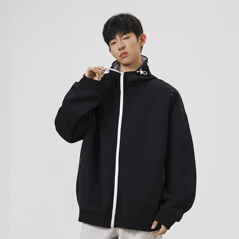 Men's Retro Colorblock Loose Fit Autumn Hoodie Cardigan