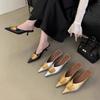 Summer New Metal Buckle Pointed Heel Thin Heel Bag Head Slippers Women Wear Cool Slippers Half Slippers