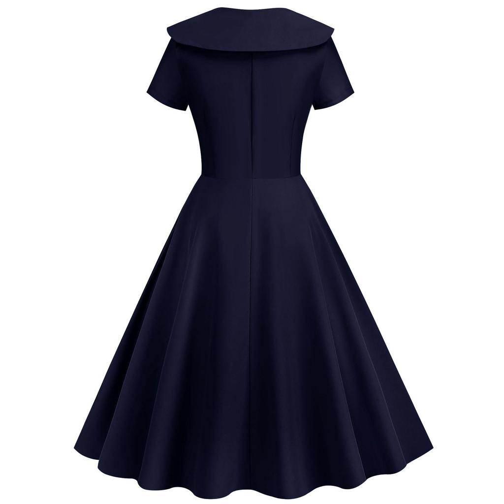 Vintage Solid Color Short Sleeve Button Casual Party Dress 2026