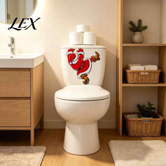 Easy Peel Toilet Tank Stickers Christmas Sticker, Funny Santa Claus Seat Decal, Waterproof PVC Commode Art Holiday Bathroom Wall Decor for Home Party