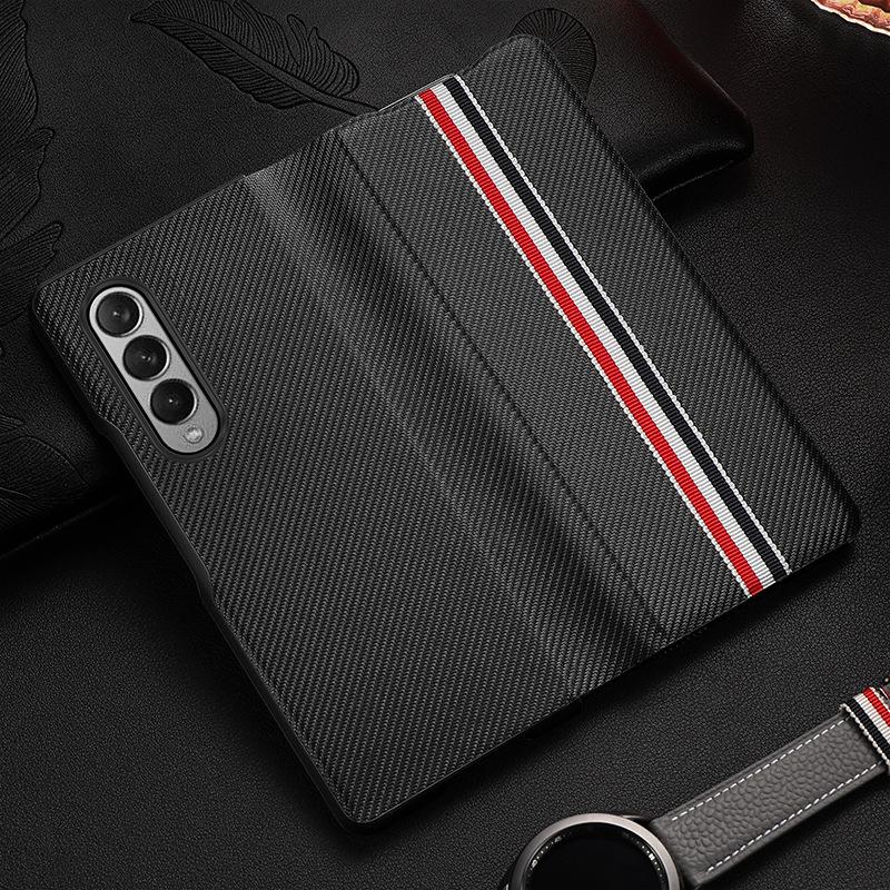 Applicable To Samsung ZFold3 Mobile Phone Case Ultra-thin Carbon Fiber Kevlar Flip Leather Case Limited Edition W22 Protective Case