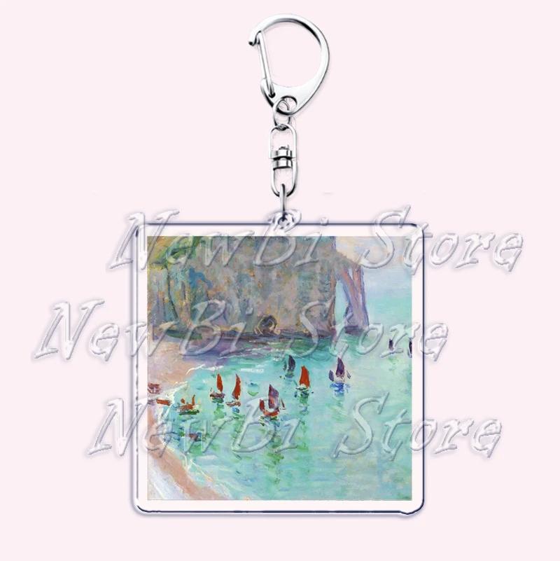 Hot Impressionism Art Keychain for Accessories Bag Van Gogh Monet Mona Lis Oil Painting Pendant Chain Ring Keyring Jewelry Gifts