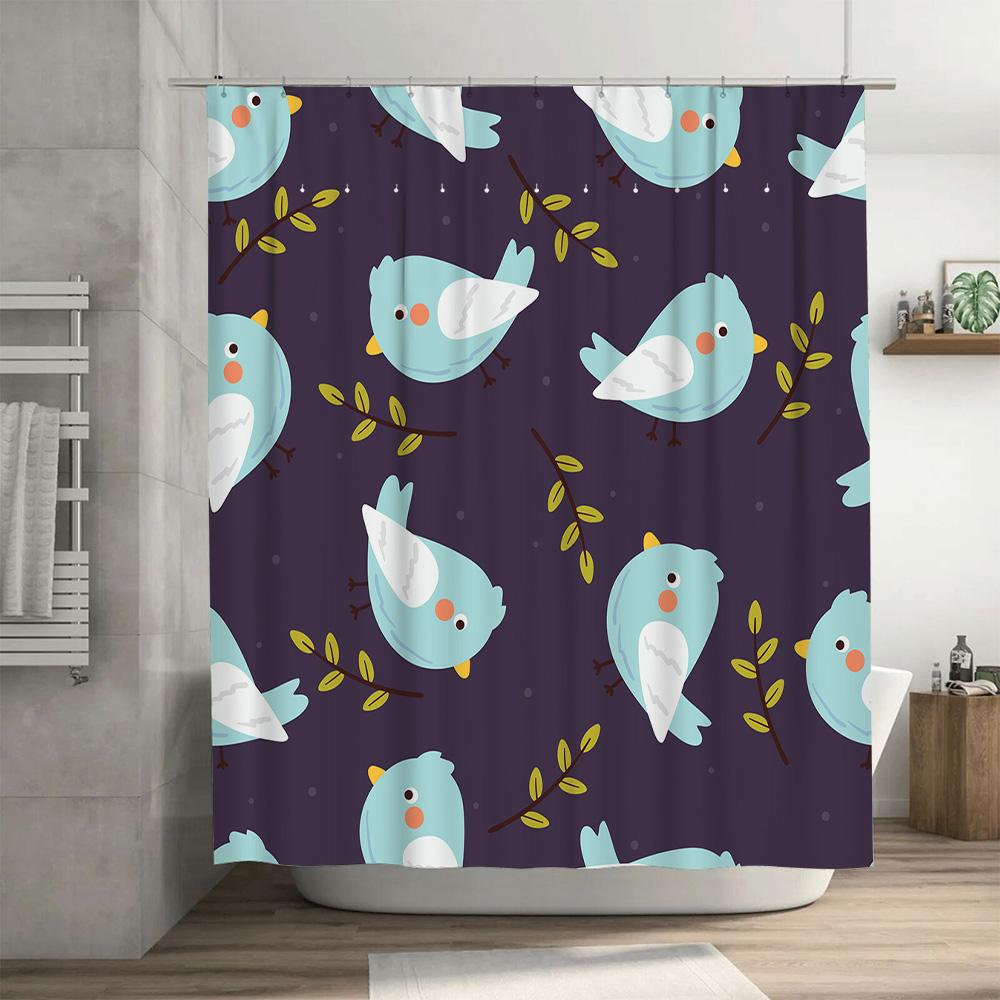 Blue Bird Print Shower Curtain Bathroom Decor Waterproof Fabric Home Decoration