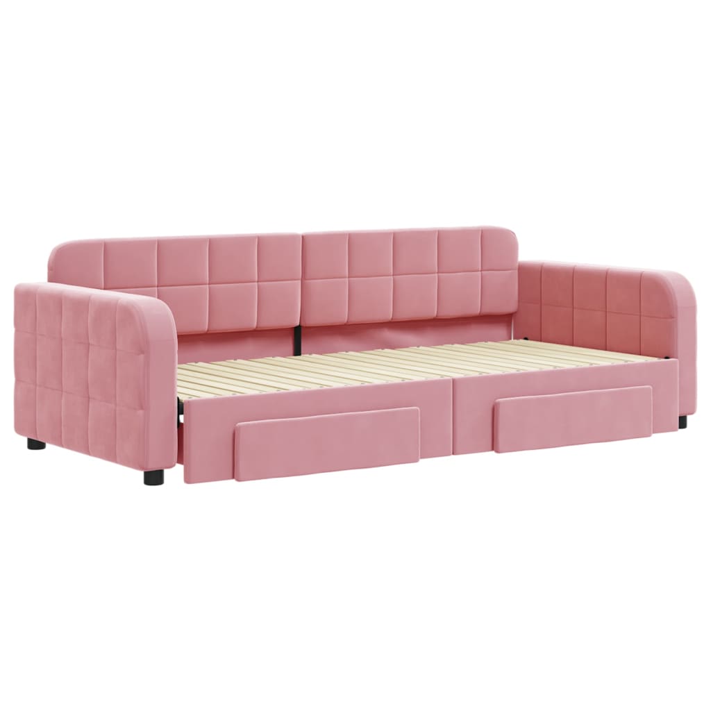 Daybed Extendable with Drawers Pink 90x200 cm Velvet