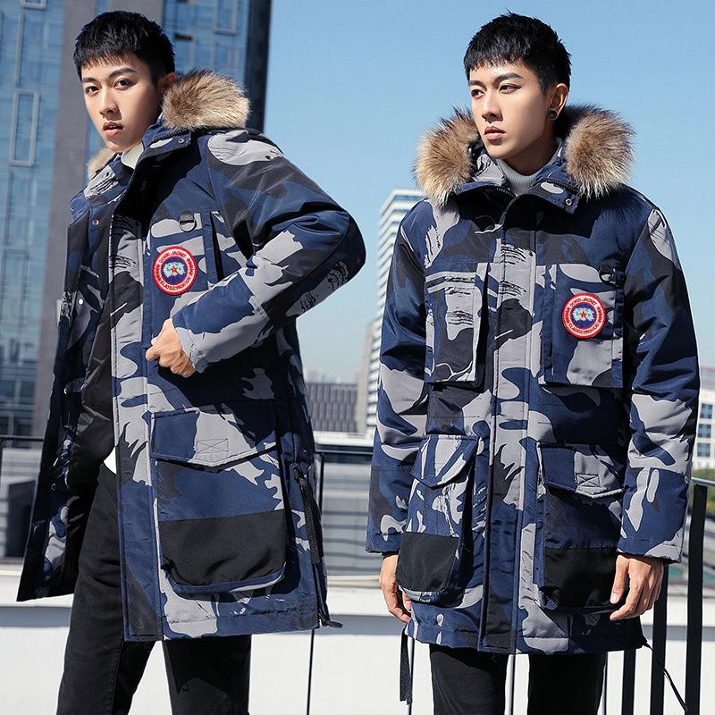 New Big Goose Men's Down Jacket Raccoon Fur Collar Youth Mid-length Winter Jacket Trendy