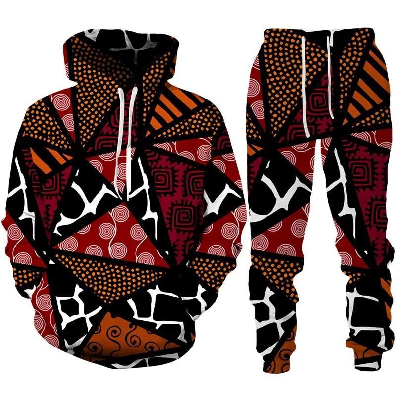 Color Block Patchwork 3D Print Hoodies Pants Sets Men's Sweatshirts Sweatpants Two Piece Suits Outdoor Tracksuit Man Clothing