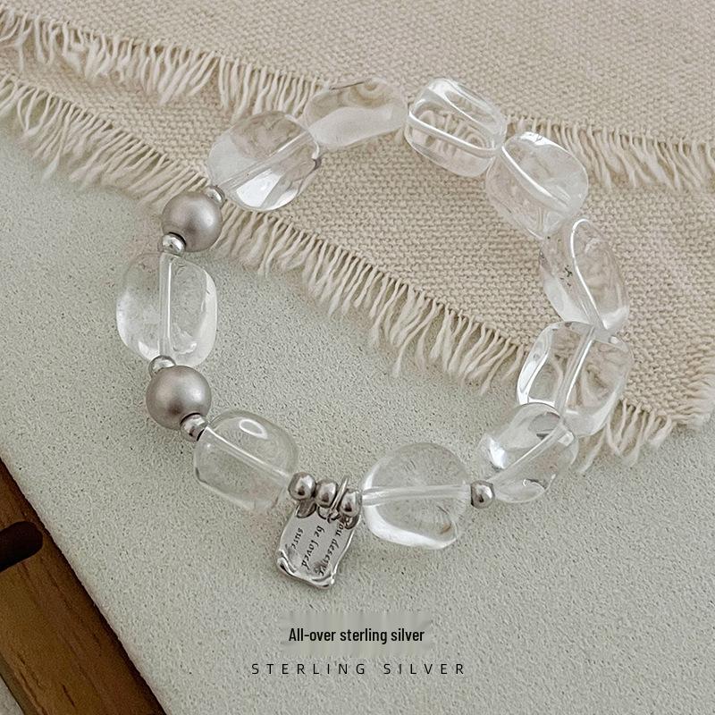 Cui Yan S925 Sterling Silver Korean Style White Crystal Women's Bracelet - Light Luxury Niche Ins Style Elastic Cord Bracelet
