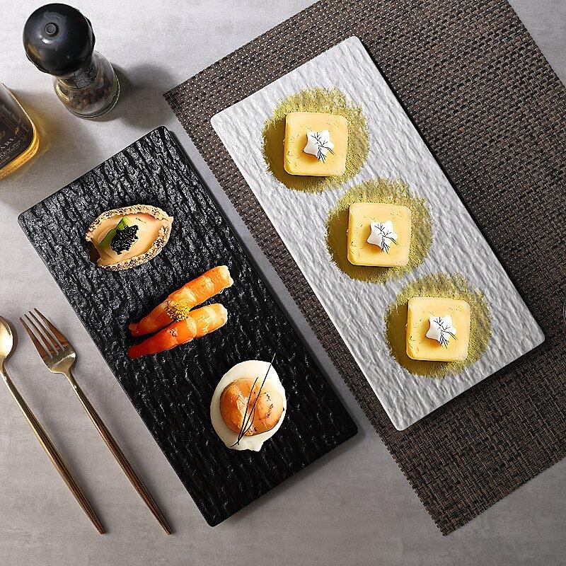 Rectangular Ceramic Stone Patterned Western Dining Plate, Sushi Plate, Specialty Restaurant Tableware, Sashimi Display Plate