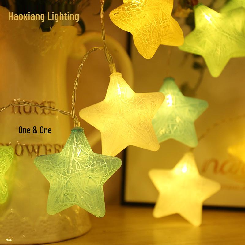 Nordic Style LED Star String Lights - Battery Operated, Cracked Design, Colorful Small Lights