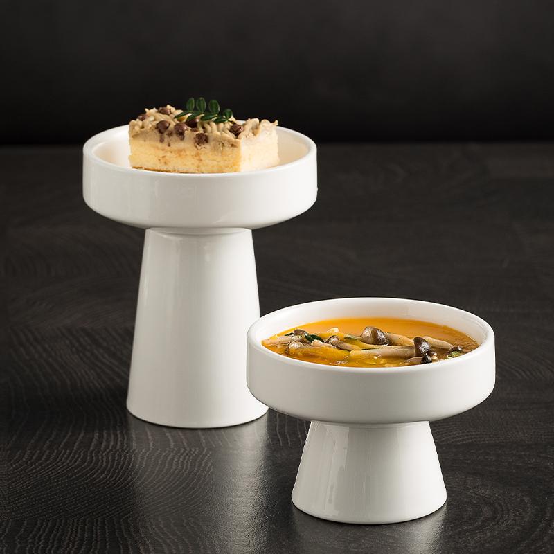 Ceramic Fruit Snack Plate Restaurant High Footed Bowl Restaurant Salad Dessert Bowl Desktop Pastry Nut Plate Cool Dishes Bowl