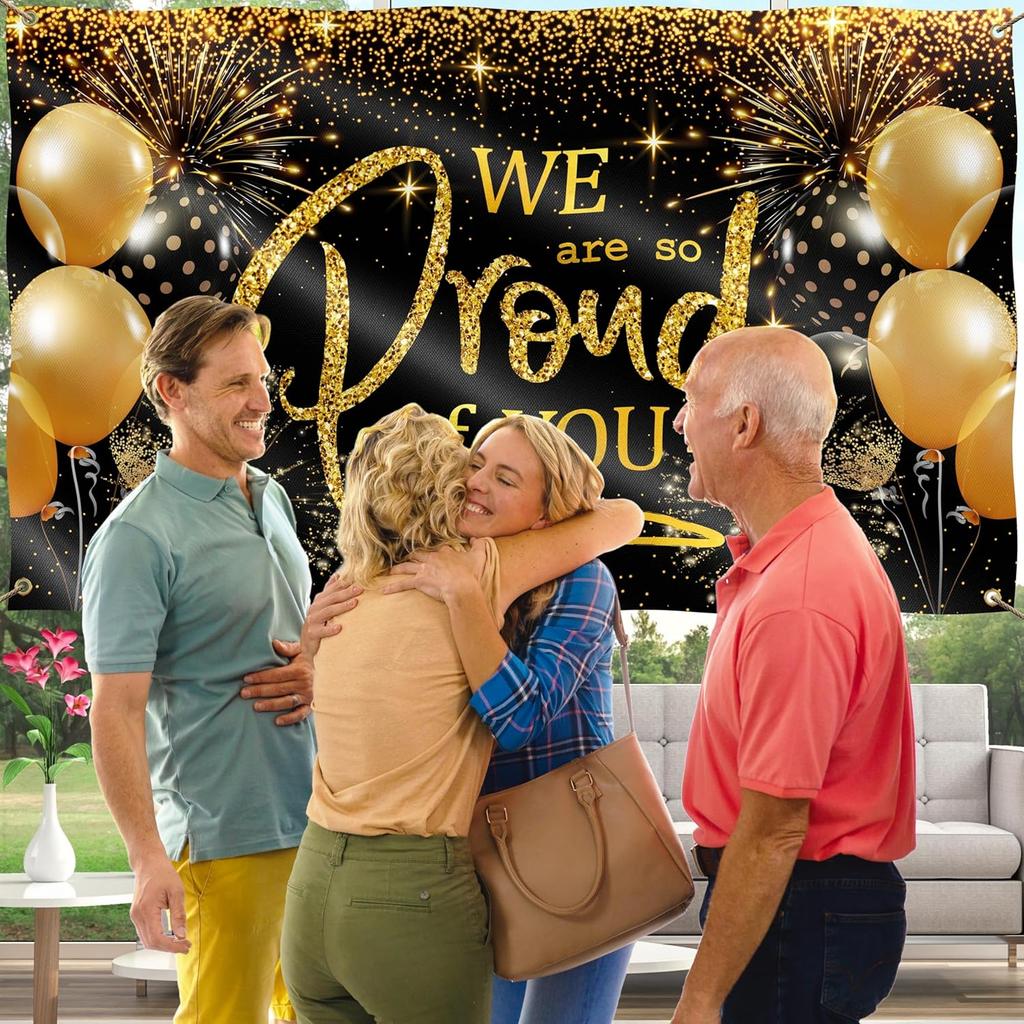 We Are So Proud of You Banner - Congratulations Banner - Congratulations Decorations - Congrats Decorations for Prom - 5ft X 3ft (Black & Gold)