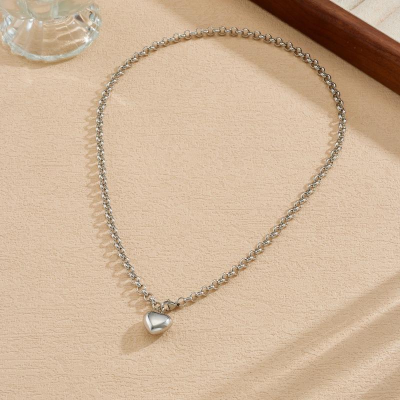 Gold Plated Chunky Rolo Chain 3D Heart Pendant Necklace