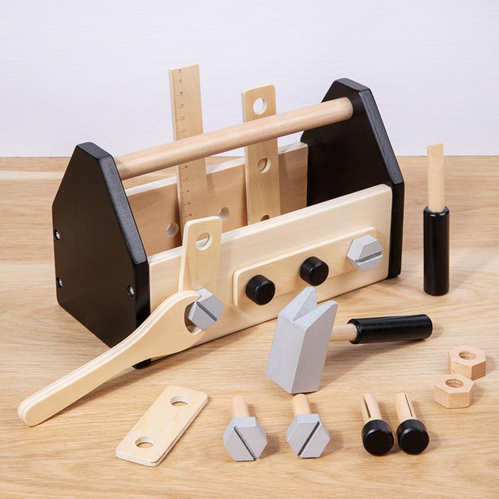 Montessori Holz Reparatur Werkzeug Set Mit Box Schraubendreher Schraubenschlüssel Hammer Lineal Schrauben Muttern Und Nägel Für Jungen Mädchen Werkzeug Spielzeug Geschenke
