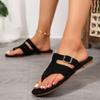 2024 Summer High Quality Women's Shoes Fashion Flip-Toe Solid Color Women's Slippers Buckle Flat Bottom Roman  Beach Shoes