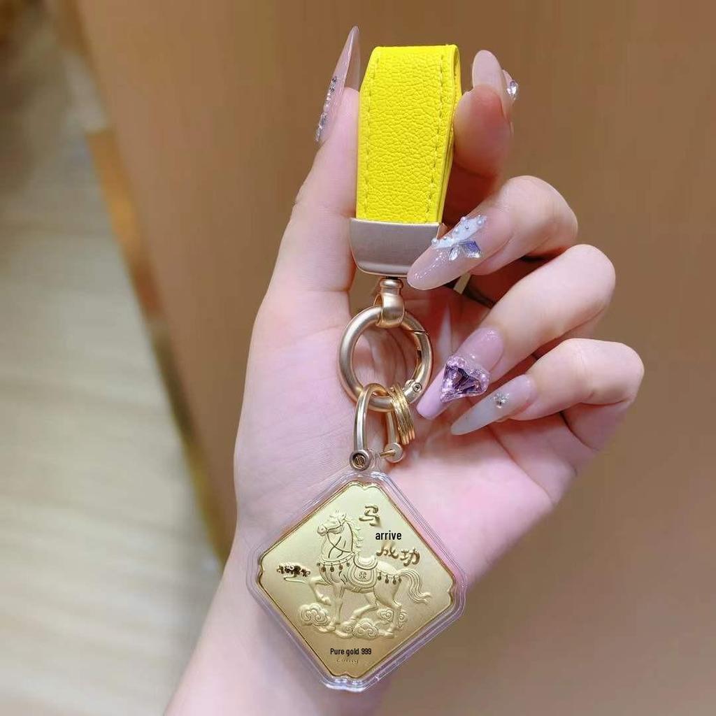 Gold 999 Fine Horseback Success Pendant Keychain Bag Charm - Creative Gift for Men and Women