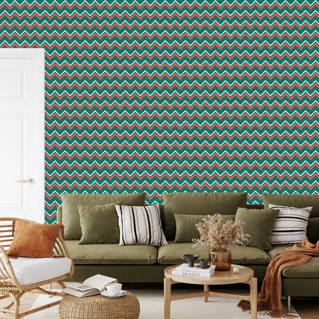 Sea Zigzag and Brown Wallpaper for Living Room and Bedroom 50x1000