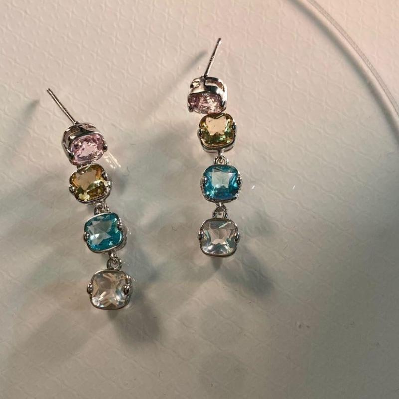 French Light Luxury Colorful Zircon Pendant Earrings Exquisite Able Women'S Earrings Party Jewelry Accessories Gifts