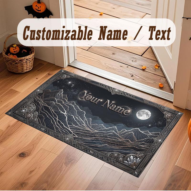 Mountain Landscape Theme Crystal Velvet Floor Rug Personalized Custom Name Text Warm Carpet Home Decoration