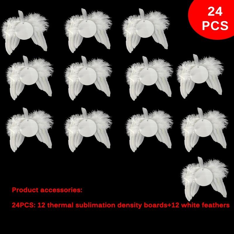 24x White Angel Wings Christmas Feather Baubles XMAS Tree Hanging Ornament Decor