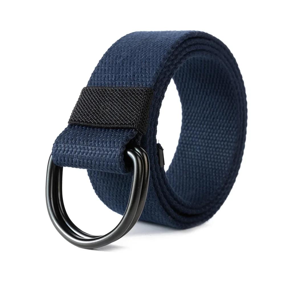 Canvas Herenriem Hoge Kwaliteit Unisex Dubbele D-Ring Gesp Tailleband Casual Canvas Damesriem Casual Sportriem Tactische Riemen 120cm blauw