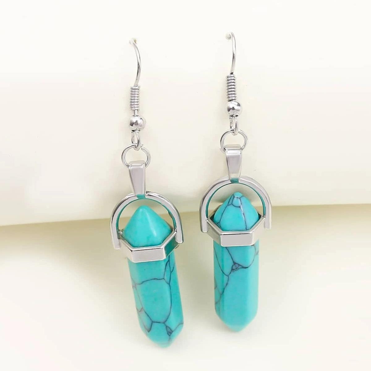 Маленькие шестиугольные серьги с кристаллами, серьги-пули из натурального камня.