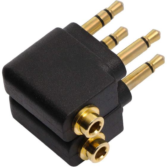 Mini Skater 2Pcs Dual 3.5mm Male to 3.5mm Female Airplane Airline Flight Adapters, (Golden Plated)