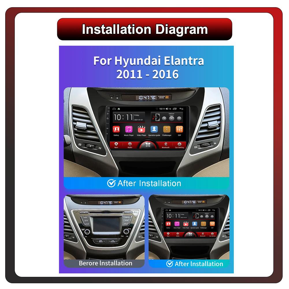 2Din Android Car-Play Car Radio,Hyundai Elantra MD 2014-2015,Multimedia Player Head Unit Stereo GPS Navigation BT WIFI,1+16GB
