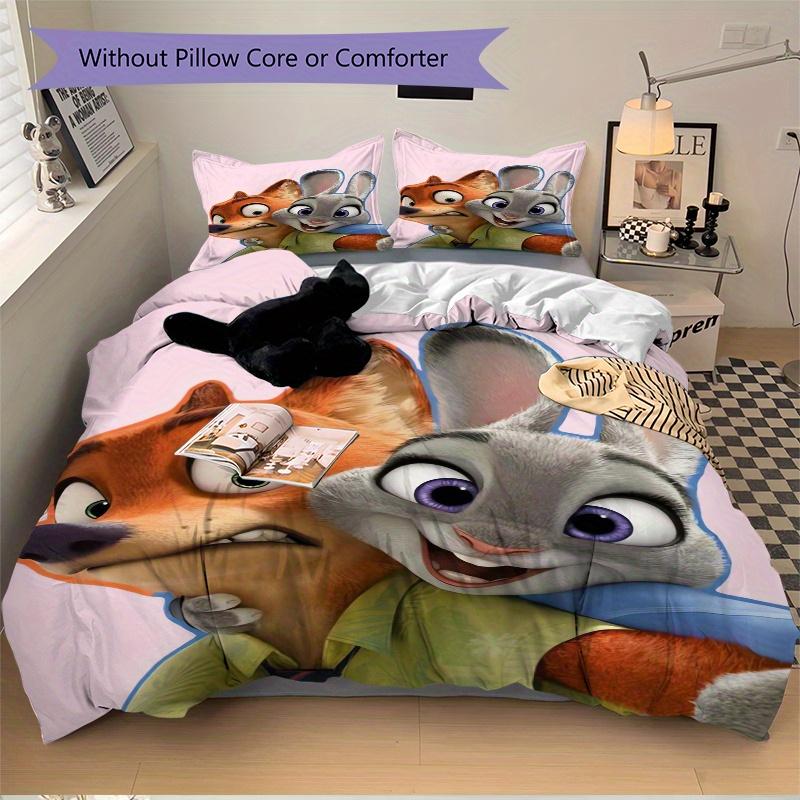 Juego de Edredón Estampado de 3 Piezas Zootopia Nick y Judy Suave y Cómodo Funda de Edredón para Dormitorio, Habitación de Invitados Juego de Ropa de Cama S102